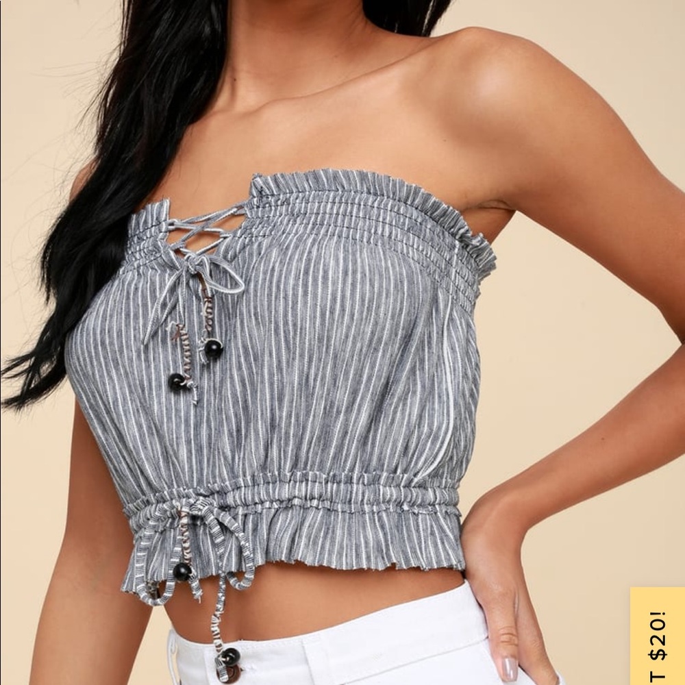 Free People Peppermint Navy Blue Striped Tube Top